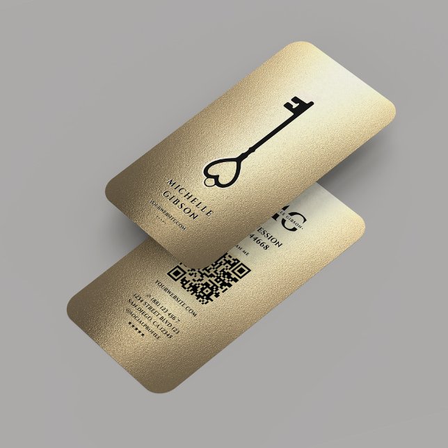 Elegant Modern Realtor Key Monogram Faux Gold Business Card (Elegant Modern Realtor Gold Black Key Monogram Business Card
)