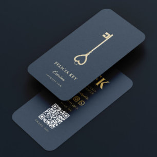 Elegant Modern Realtor Real Estate Agent Dark Blue Business Card