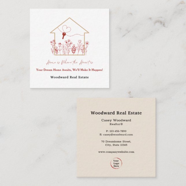 Elegant Modern Realtor Real Estate Slogan Logo  Square Business Card (Front/Back)