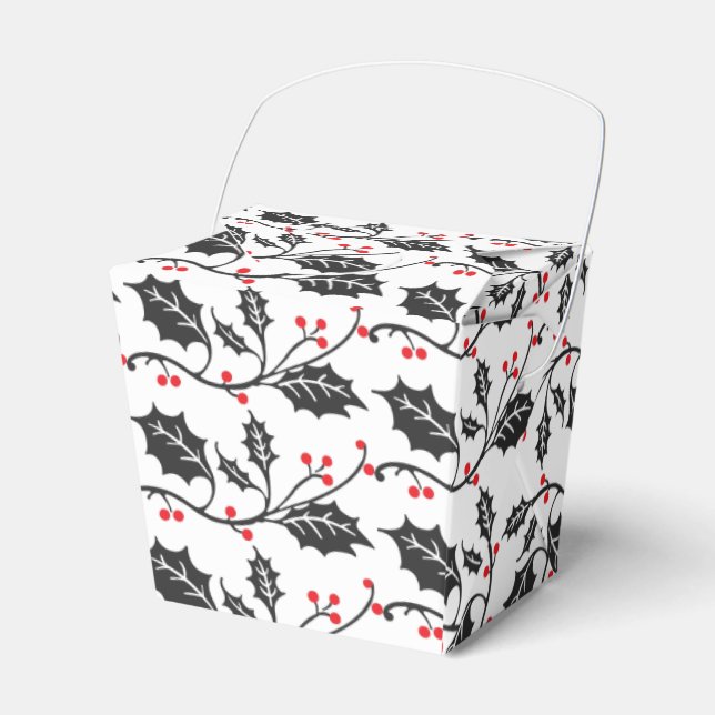 Elegant Modern Red and Black Holly Pattern Favour Box (Front Side)