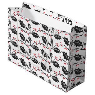 Elegant Modern Red and Black Holly Pattern Large Gift Bag
