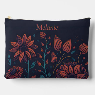 Elegant Modern Red and Blue Floral Personalised Accessory Pouch