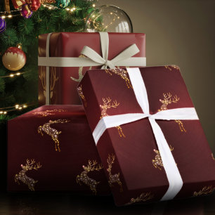 Elegant Modern Red and Gold Reindeer Christmas Wrapping Paper