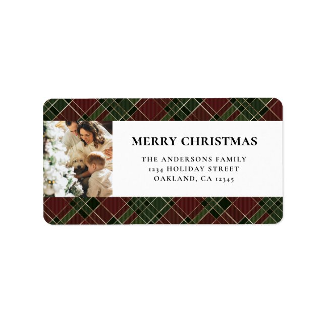Elegant Modern Red and Green Plaid Christmas Label (Front)