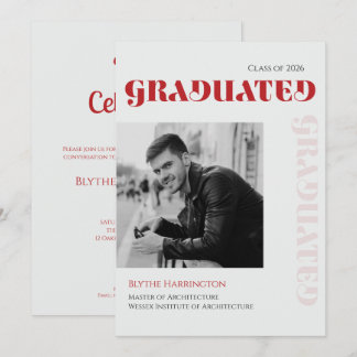 Elegant modern red black & grey type script invitation