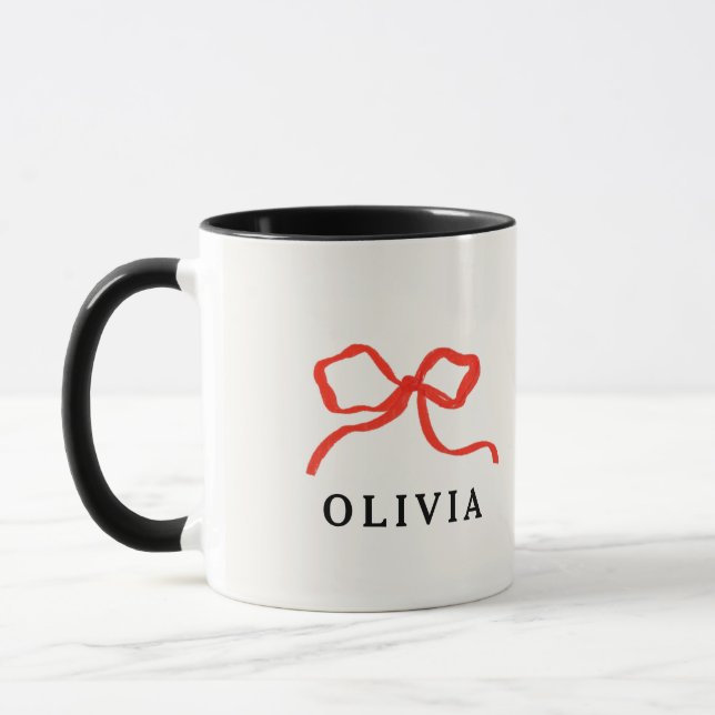 Elegant modern red bow ribbon mug (Left)