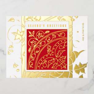 Elegant Modern Red Business Seasonal Greetings Foil Holiday Postcard