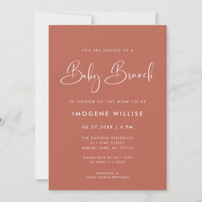 Elegant & Modern Red clay Baby Brunch Invitation (Front)