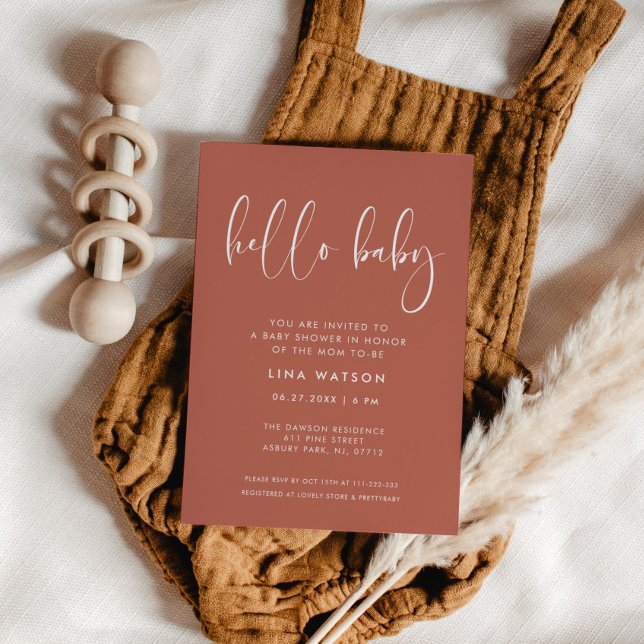Elegant & Modern Red clay Hello Baby Invitation (Creator Uploaded)