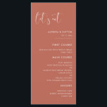 Elegant & modern Red clay Let's eat wedding Menu<br><div class="desc">Let's eat! Wedding or reception party menu. A modern typography and a trendy terracotta,  clay and peach colour palette for your wedding stationery: choose this simple and elegant wedding suite. Fully customisable: you can change the background as well as the text colour as you like.</div>