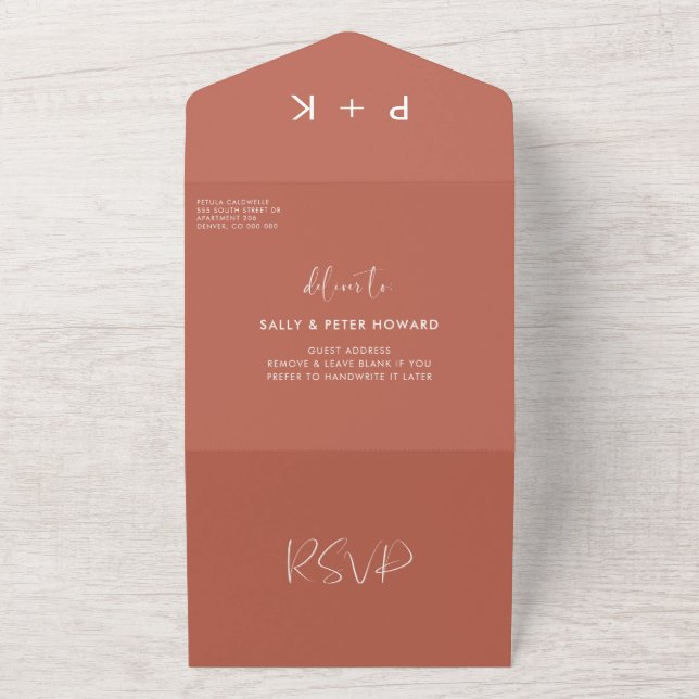 Elegant & modern Red Clay wedding All In One Invitation (Outside)