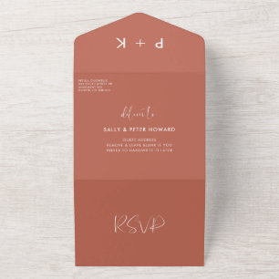 Elegant & modern Red Clay wedding All In One Invitation