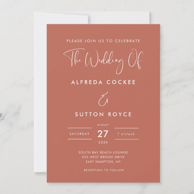 Elegant & Modern Red Clay wedding Invitation (Front)