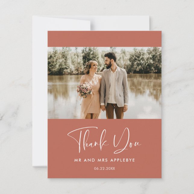 Elegant modern Red clay wedding photo Thank you (Front)