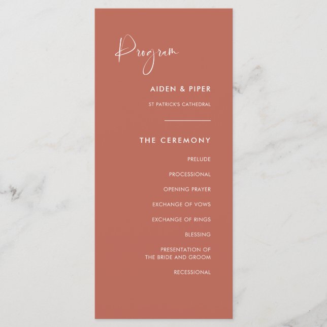 Elegant & modern Red clay wedding program Programme (Front)