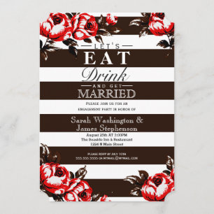 Elegant Modern Red Floral & Black & White Stripes Invitation