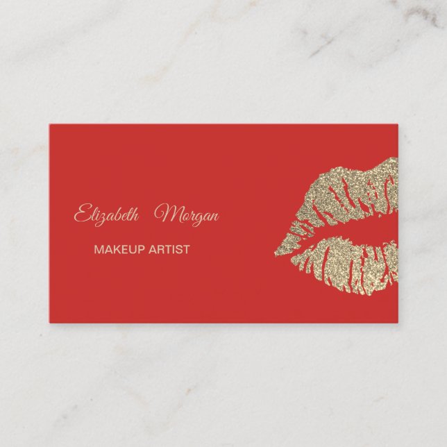 Elegant Modern Red ,Glitter Lips Business Card (Front)