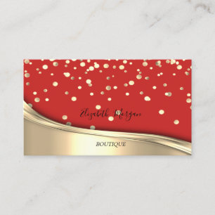 Elegant Modern  Red Gold Confetti Business Card
