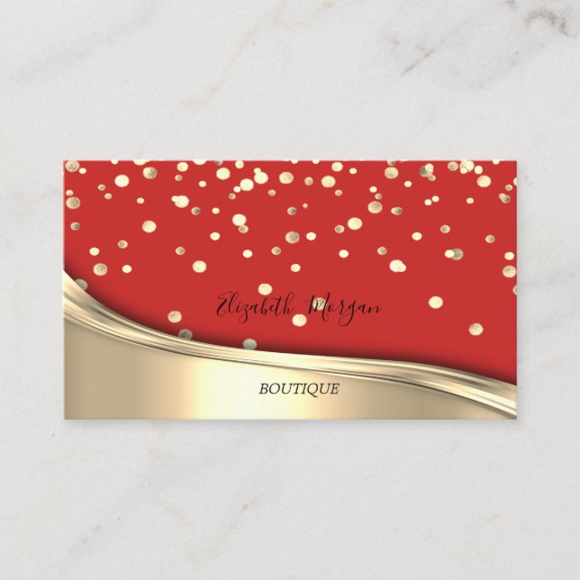 Elegant Modern  Red Gold Confetti Business Card (Front)