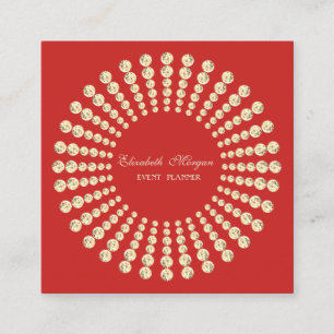 Elegant Modern,Red,Gold Diamonds Square Business Card