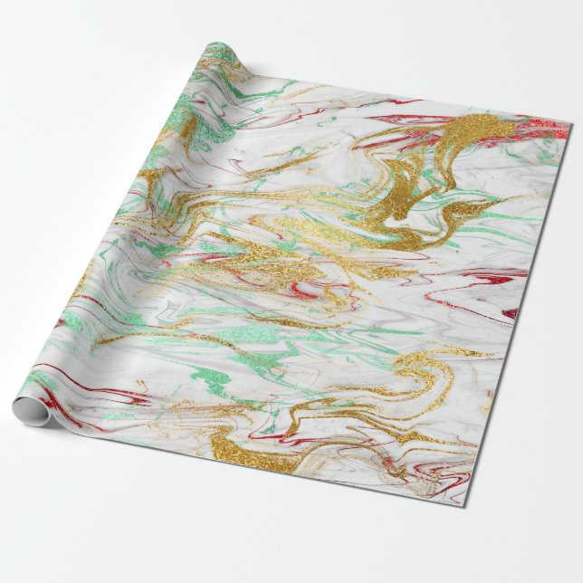 Elegant modern red gold green white marble look wrapping paper (Unrolled)