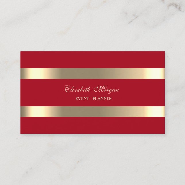 Elegant Modern, Red , Gold Striped Business Card (Front)