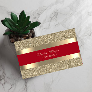 Elegant Modern, Red Gold Striped Glitter Business Card
