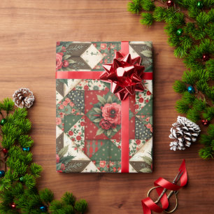 Elegant Modern Red & Green Christmas Floral Wrapping Paper