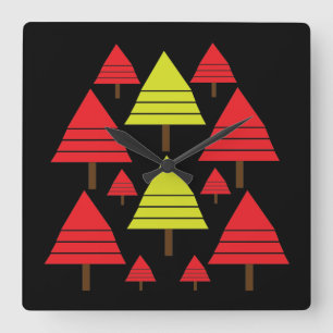Elegant Modern Red Green Christmas Tree Square Wall Clock