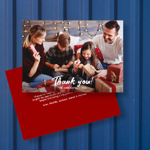 Elegant Modern Red Holiday Photo Thank You Card