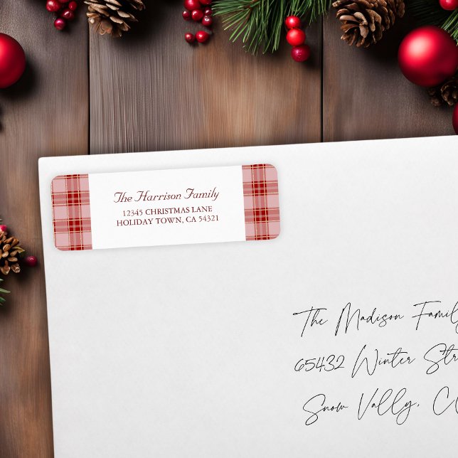 Elegant Modern Red Plaid Return Address Label (Elegant Modern Red Plaid Return Address Label)
