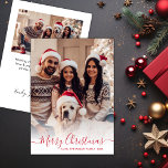 Elegant Modern Red Script 2 Photo Christmas  Holiday Card<br><div class="desc">Modern Elegant White and Red Script 2 Photo Merry Christmas Script Holiday Card. This festive, simple minimalist, whimsical two photo holiday greeting card template features „Merry Christmas” greeting text which is written in a beautiful hand lettered swirly swash-tail font calligraphy script in red on white colour background. On the reverse...</div>