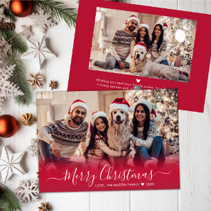 Elegant Modern Red Script 2 Photo Christmas Holiday Card