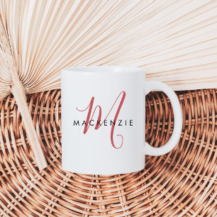 Elegant Modern Red Script Monogram Coffee Mug