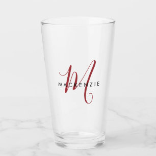 Elegant Modern Red Script Monogram Glass