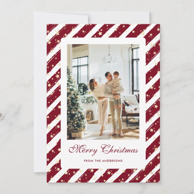 Elegant Modern Red White Photo Merry Christmas Holiday Card (Front)