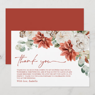 Elegant Modern Red Winter Christmas Bridal Shower Thank You Card