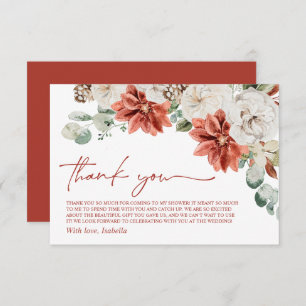 Elegant Modern Red Winter Christmas Bridal Shower Thank You Card