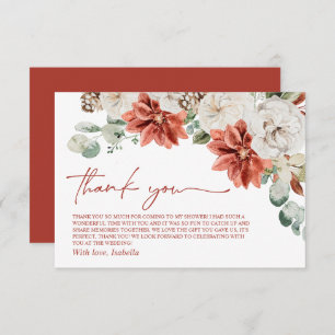 Elegant Modern Red Winter Christmas Bridal Shower Thank You Card