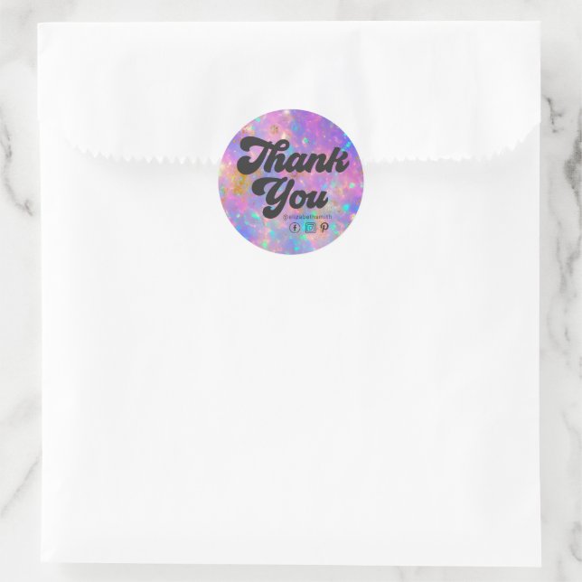 Elegant Modern Retro Gold Opal Stone Thank You Classic Round Sticker (Bag)