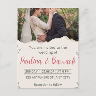 Elegant Modern Romantic Minimalist Photo Wedding  Invitation Postcard