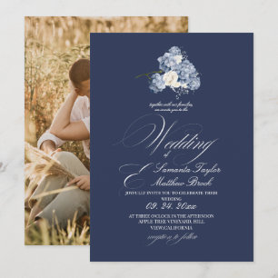 Elegant Modern Romantic Navy Wedding Photo Invitation