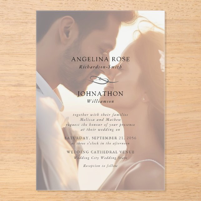 Elegant Modern Romantic Photo Wedding Acrylic Invitations (Front)