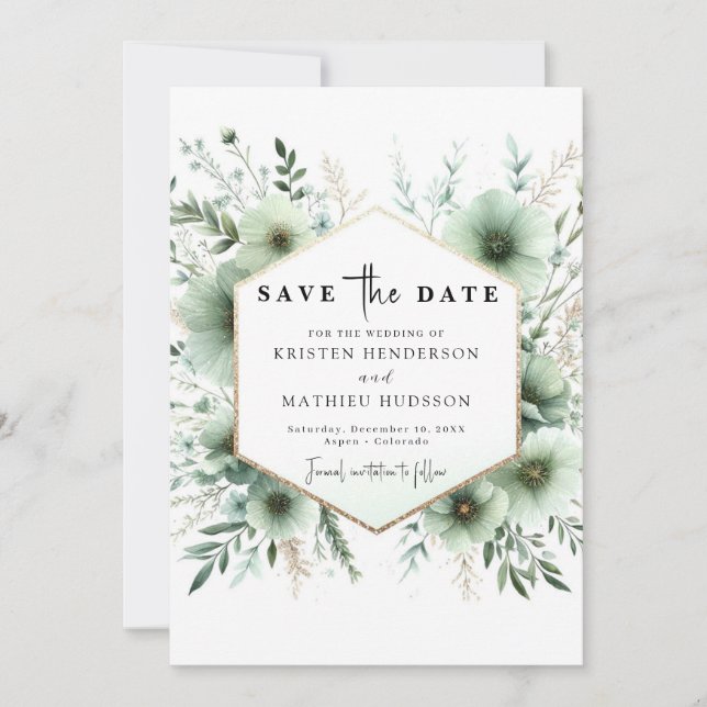 Elegant Modern Romantic Sage Green Wedding Save The Date (Front)