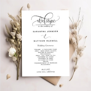 Elegant, Modern, Romantic Script Wedding Program