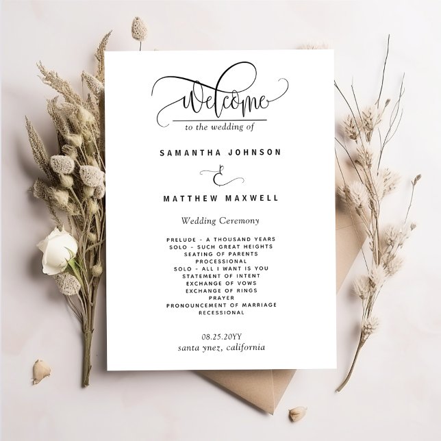 Elegant, Modern, Romantic Script Wedding Program (Creator Uploaded)