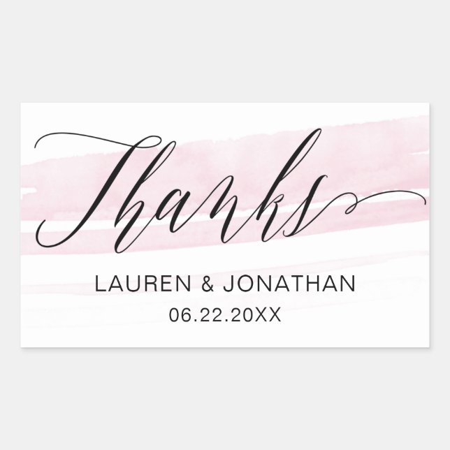Elegant, Modern, Rose Blush and Black Wedding Rectangular Sticker (Front)