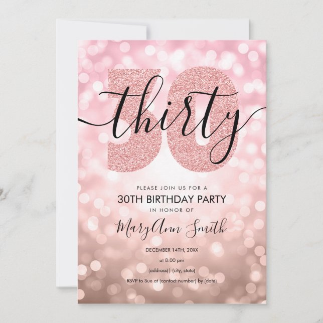 Elegant Modern Rose Gold 30th Birthday Party Invitation (Front)