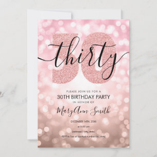 Elegant Modern Rose Gold 30th Birthday Party Invitation