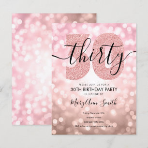 Elegant Modern Rose Gold 30th Birthday Party Invitation Postcard